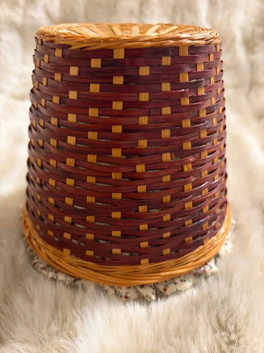 Woven Decorative Basket with Floral Liner - Red and Natural